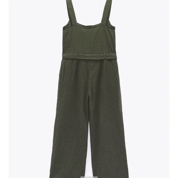 🛑SOLD ZARA Green Belted Long Textured Jumpsuit - Picture 4 of 10
